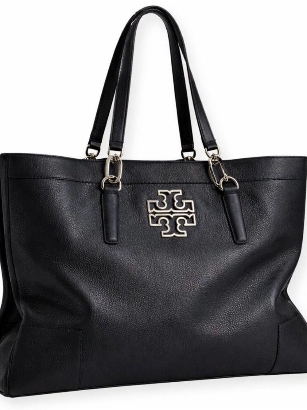 Tory Burch Black Leather Tote with Gold Logo Accent - Picture 7 of 7